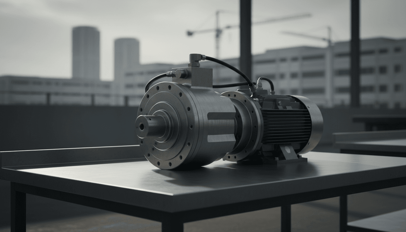 Genuine Bosch Rexroth hydraulic piston pump and motor assembly on a workshop bench