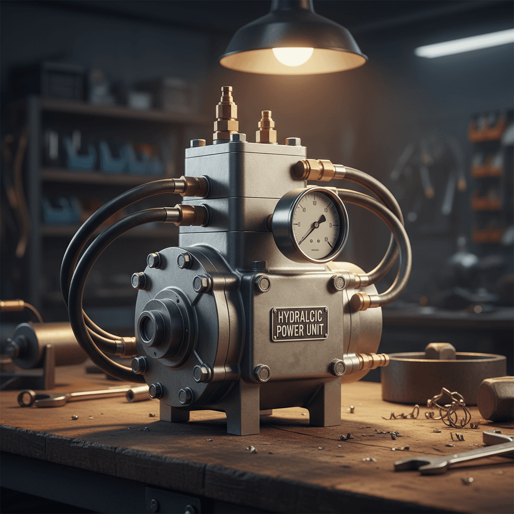 Hydraulic pump on workbench