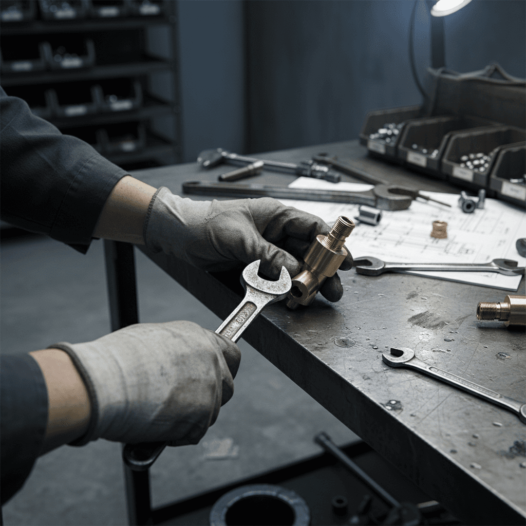 Hydraulic pump on workshop bench